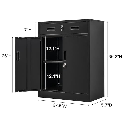 Metal Storage Cabinet (Black / 36" H x 28" W x 16" D)