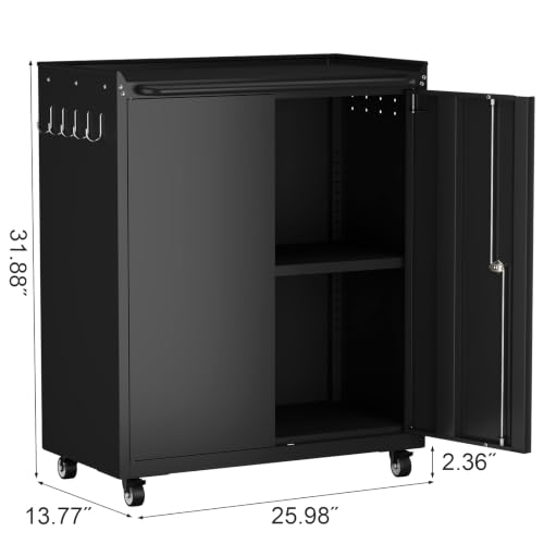 Garage Storage Cabinet with Wheels (Black / 32"H)