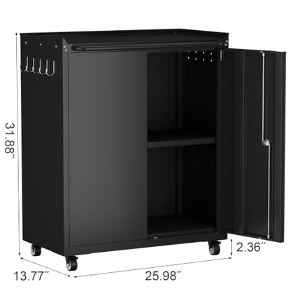 Garage Storage Cabinet with Wheels (Black / 32"H)