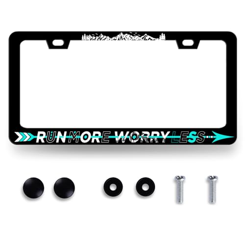 Run More Worry Less License Plate Frame StainlessSteel Funny License Holder (Run More Worry Less-Funny Text)