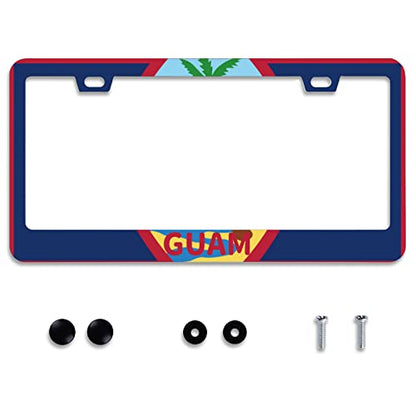 Personalise Guam Flag Stainless Steel License Plate Frame Fits US Standard (Guam Flag)