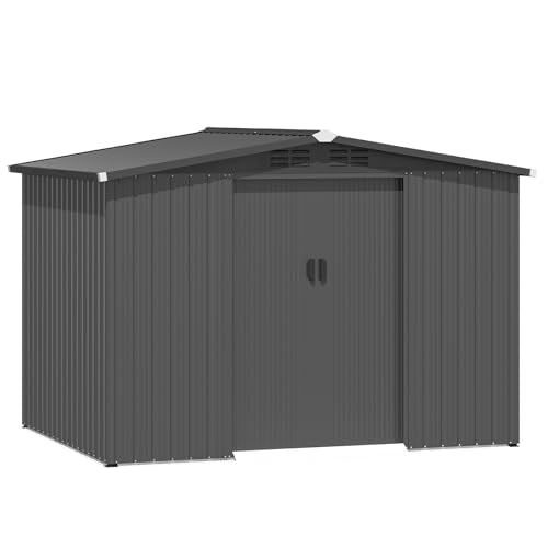 8x6 FT Galvanized Steel Outdoor Storage Shed (Dark Grey / 6x8)