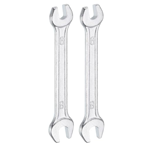 2pcs Double Open End Wrench 6mm x 8mm Metric 15 Degree Offset Angle Small Flat Head Wrench Galvanizing Open Ended Spanner for Automotive Repair Furniture Assembly (6mm x 8mm)