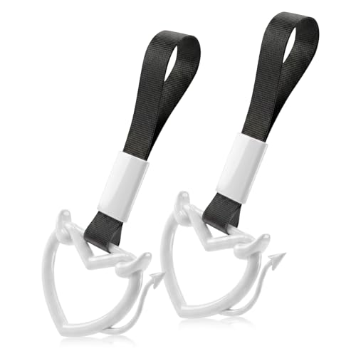 2 Pcs Devil Heart Shaped Car Handle Strap (White-Tail)