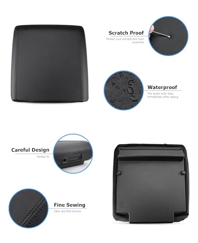 Center Console Cover for 2025 2026 Ford F150 Accessories Interior 2021 2022 2023 2024 Car Middle Arm Rest Armrest Lid Seat Cover Protector Elbow Cushion Pad (black stitches / 2021-2026)