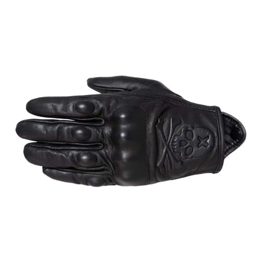 Goatskin Leather Motorcycle Motorbike Powersports Racing Gloves Reflective Skull Touchscreen for Men and Women Model (HEE7 / X-Large)
