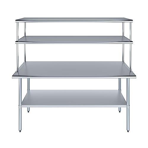 Stainless Steel Work Table Double Tier Overshelf (24" x 72" Work Table + 18" Overshelf)