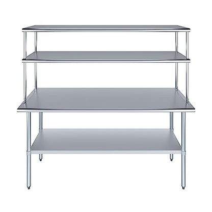 Stainless Steel Work Table Double Tier Overshelf (24" x 72" Work Table + 18" Overshelf)