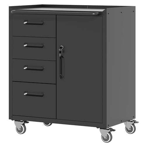 Metal Storage Cabinet for Garage (Black / M - 4 Drawers & 1 Door (Wheeled))