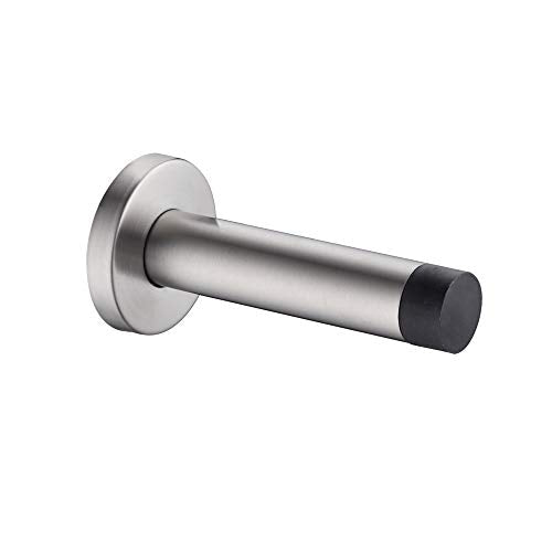 Door Stopper 304 Stainless Steel Thicken 1mm Sound Dampening Door Stop Bumper Wall Protetor 1 Pack (1 Pack / Brushed & Black Tip)