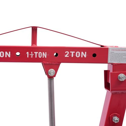 Folding Engine Hoist 2 Ton Engine Crane Lift with 6 Caster Wheels 4400LBS Steel Hydraulic Engine Crane 4 Adjustable Positions for Car Fixing Workshops Garages Warehouse (Red 1T)