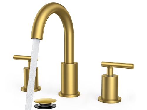 8 Inch Brushed Gold Bathroom Faucet 3 Hole (Brushed Gold)