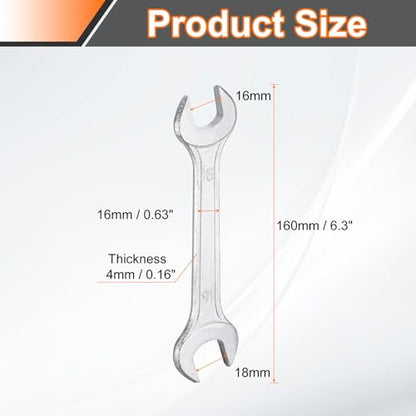 2pcs Double Open End Wrench 16mm x 18mm Metric 15 Degree Offset Angle Small Flat Head Wrench Galvanizing Open Ended Spanner for Automotive Repair Furniture Assembly (16mm x 18mm)