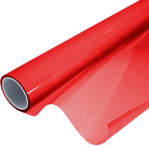 Extra Wide Headlight Taillight Vinyl Wet Tint Wrap 16 Inch x 48 Inch Roll Including Yellow Detailer Squeegee & 2X Black Felt Edge Decals (16" x 48" + toolkit / Red)