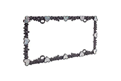 3D Shining Daisy Heart License Plate Frame from Pure Zinc Alloy Metal Perfect Plate Holder (Matt Black with Silver Glitter, Luminously Heart)