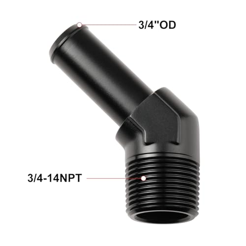 3 4 NPT Male to 3 (3/4 NPT to 3/4 Barb / Black - 45 Degree)