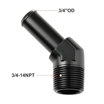 3 4 NPT Male to 3 (3/4 NPT to 3/4 Barb / Black - 45 Degree)