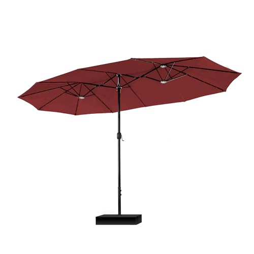 15ft Large Outdoor Patio Umbrella with Base Included (Dark Red)