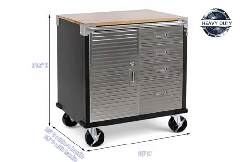 Heavy Duty Rolling Storage Cabinet with Wheels and Drawers (1 Door, 4 Drawer (28" W x 25" D x 34.5" H) / Graphite)