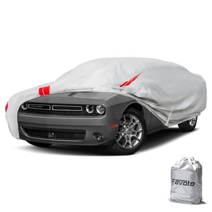 Car Cover Waterproof Custom Fit for Dodge Challenger (Sliver＆Red / Custom Fit Challenger)