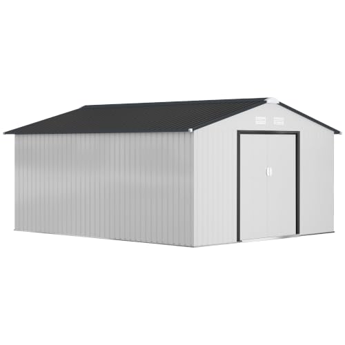 11' x 13' Outdoor Storage Shed Garden Tool Metal Shed White (White / 11' x 13')
