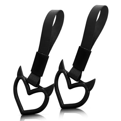 2 Pcs Devil Heart Shaped Car Handle Strap (Black)