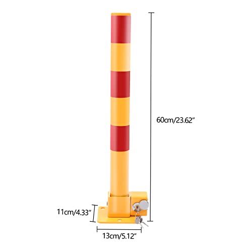 Spring Parking Post Wall Mount Parking Barrier with Lock Folding Metal Parking Obstacle Piles with Warning Stripes Driveway Parking Interceptor Bollard for Parking Lot (5.1*4.3*23.6in)