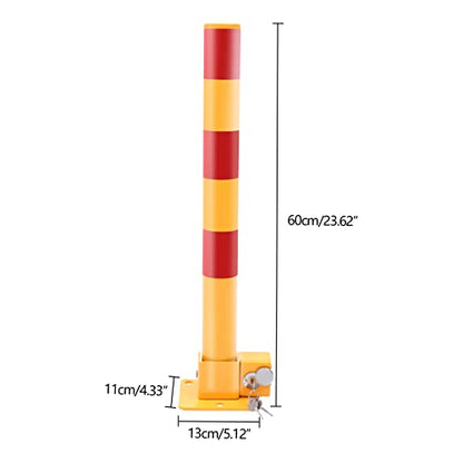 Spring Parking Post Wall Mount Parking Barrier with Lock Folding Metal Parking Obstacle Piles with Warning Stripes Driveway Parking Interceptor Bollard for Parking Lot (5.1*4.3*23.6in)