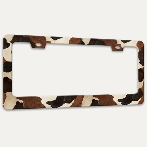 Cow Print Texture License Plate Frame Stainless Steel Car Parts 6x12 Inch (Cow Print Texture)