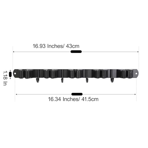 2 Pack] 5 Racks and 4 Hooks Mop and Broom Holder Wall Mount (5 Racks 4 Hooks 2 Packs / Black)