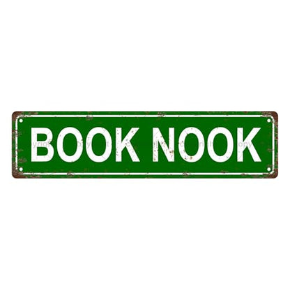 BOOK NOOK SPACE Metal Tin Street Sign Bar Cafe Garage Cave Home Room Wall Bathroom Farmhouse Garden Porch Patio Decor (BOOK NOOK)