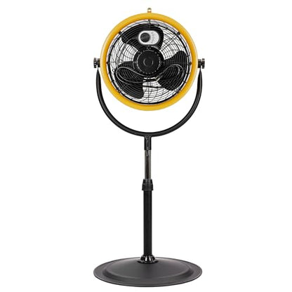 fans - 14”-Blade High-Velocity Pedestal Drum Fan Industrial Grade (Yellow, 4-in-1): 2,300 CFM, 4-Speed, 360 Degree Adjustable Tilt, Dual Ball Bearing Motor with Die-Cast Cover (HVPD-14AC) (Yellow / Pedestal)