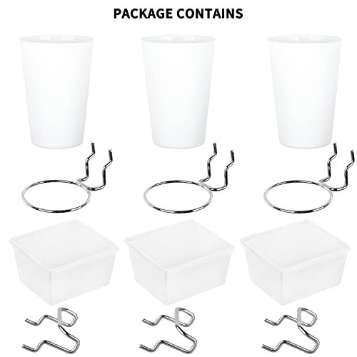 6 Sets Pegboard Bins Cups with Hooks Loops (White)