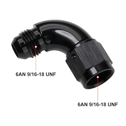 90 Degree 6AN Male to 6AN Female Swivel Full Flow Fitting Adapter Coupler Aluminum Black (6AN / Black - 90 Degree)