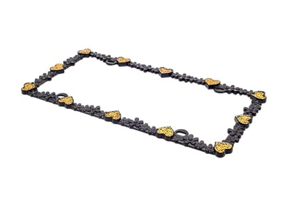3D Shining Daisy Heart License Plate Frame from Pure Zinc Alloy Metal Perfect Plate Holder (Matt Black with Gold Glitter, Luminously Heart)