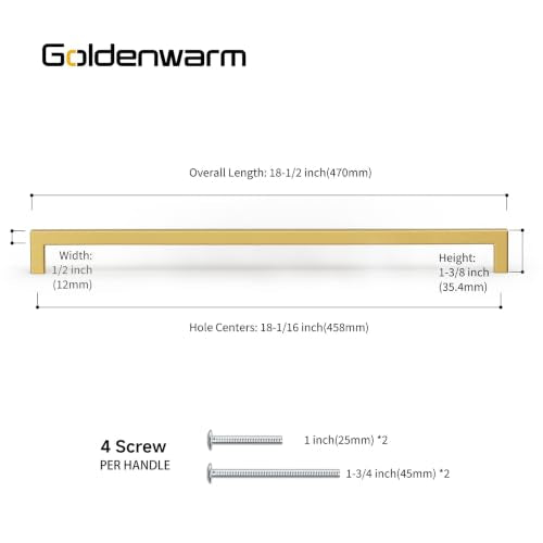 10 Pack Gold Cabinet Handles 18 Inch Brushed Brass Drawer Pulls (Gold / 18 inch hole centers)