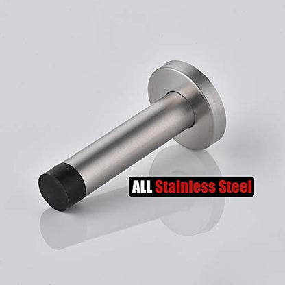 Door Stopper 304 Stainless Steel Thicken 1mm Sound Dampening Door Stop Bumper Wall Protetor 8 Pack (8 Pack / Brushed & Black Tip)