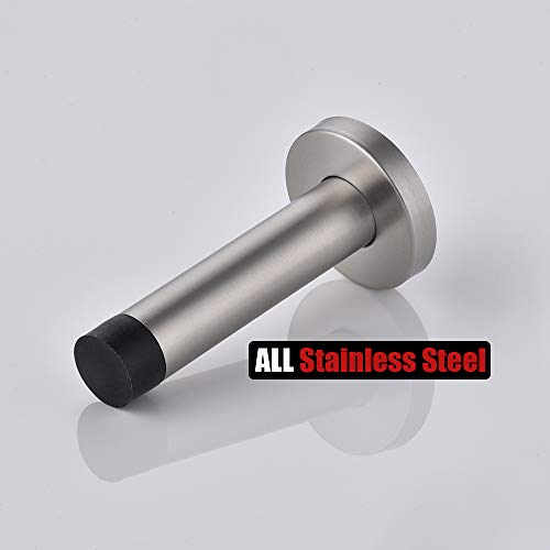Door Stopper 304 Stainless Steel Thicken 1mm Sound Dampening Door Stop Bumper Wall Protetor 2 Pack (2 Pack / Brushed & Black Tip)