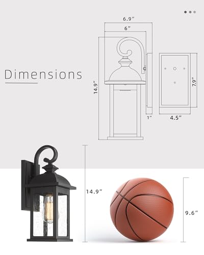 Outdoor Wall Sconce (Matte Black, Seeded Glass / 15", Single Unit)