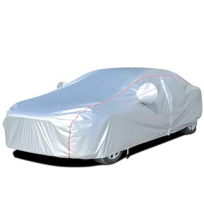 Car Cover Waterproof All Weather Fit For Tesla Model 3 Toyota Corolla 2000 (Silver-Red / 3XL：for Sedan(Lenght 170"190"))