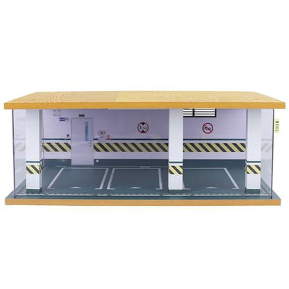 1 24 Parking Garage Model Car Garage Display Case with Clear Acrylic Cover and LED Lighting Toy Car Storage Tabletop Showcase for Boy Kids Home Toy Stores (3 Parking Space)