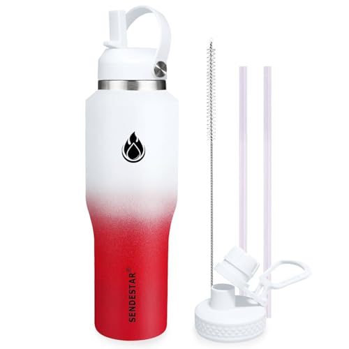 40oz Stainless Steel Water Bottle (White&Rose Red-A / 40 Ounces)