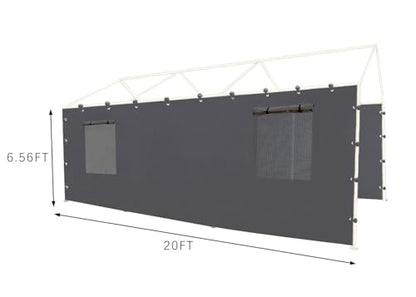 Sidewall Panel with Mesh Windows and Elastic Ball Bungees (Gray / 10'x20' or 12'x20' Sidewall (1-Panel) with Windows)