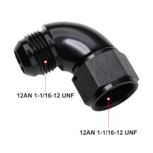 90 Degree 12AN Male to 12AN Female Swivel Full Flow Fitting Adapter Coupler Aluminum Black (12AN / Black - 90 Degree)