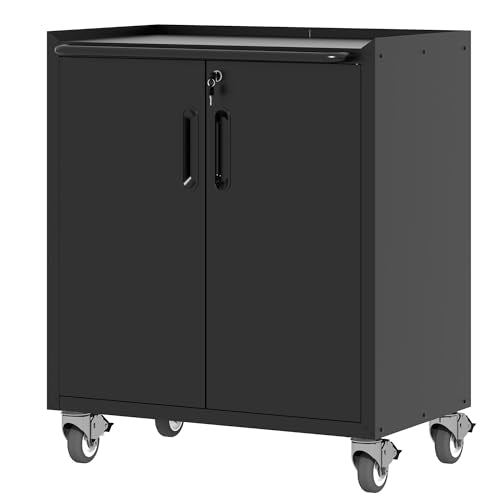 Metal Storage Cabinet for Garage (Black / M - 2 Doors (Wheeled))