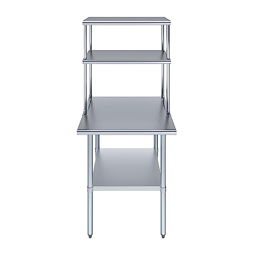 Stainless Steel Work Table Double Tier Overshelf (30" x 30" Work Table + 18" Overshelf)