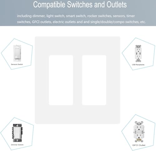2 Gang Screwless Decora Wall Plate Cover Double Switch Outlet Electrical Faceplate for Light Switch (10 Pack / Double Decora-White)