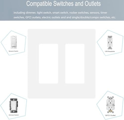 2 Gang Screwless Decorator Wall Plate Cover Double Switch Outlet Electrical Faceplate for Light Switch (4 Pack / Double Decorator-White)