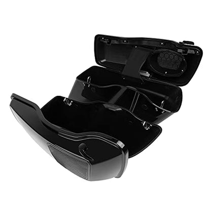 Motorcycle 5" Stretched Saddlebags Fit For Harley Touring 2014 (5" Stretched Bags-Vivid Black W/ Black Latches & 6x9 Lids)