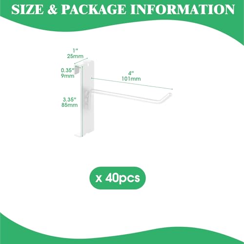 40Pcs 4" Gridwall Display Hooks Assortment Set (4"/10 CM / White)